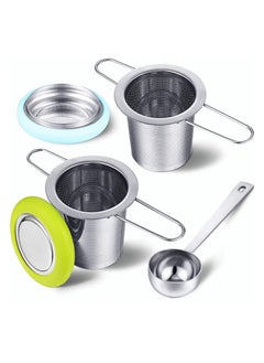 SYOSI 2 Pieces Tea Infusers with Tea Scoop Stainless Steel Tea Strainer Folding Handle Tea Filter Fine Mesh Strainer Brewing Basket with Silicone Lid for Loose Leaf Tea  - Image 1