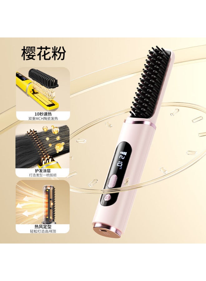 New Wireless Charging Hair Straightening Comb Mini Compact Portable Hair Straightener Negative Ion Does Not Hurt Hair Cold Air Comb