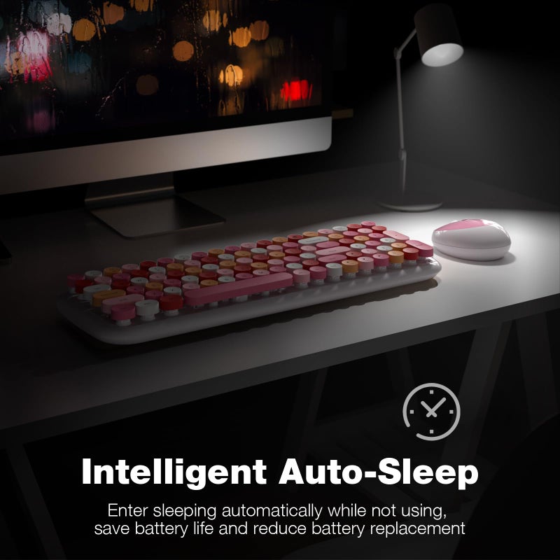 KNOWSQT Wireless Keyboard and Mouse Combo, White Mixed 100 Keys 2.4 GHz Round Keycap Typewriter Keyboards, USB Receiver Plug and Play, for Windows, PC, Laptop, Mac, Desktop - Image 4