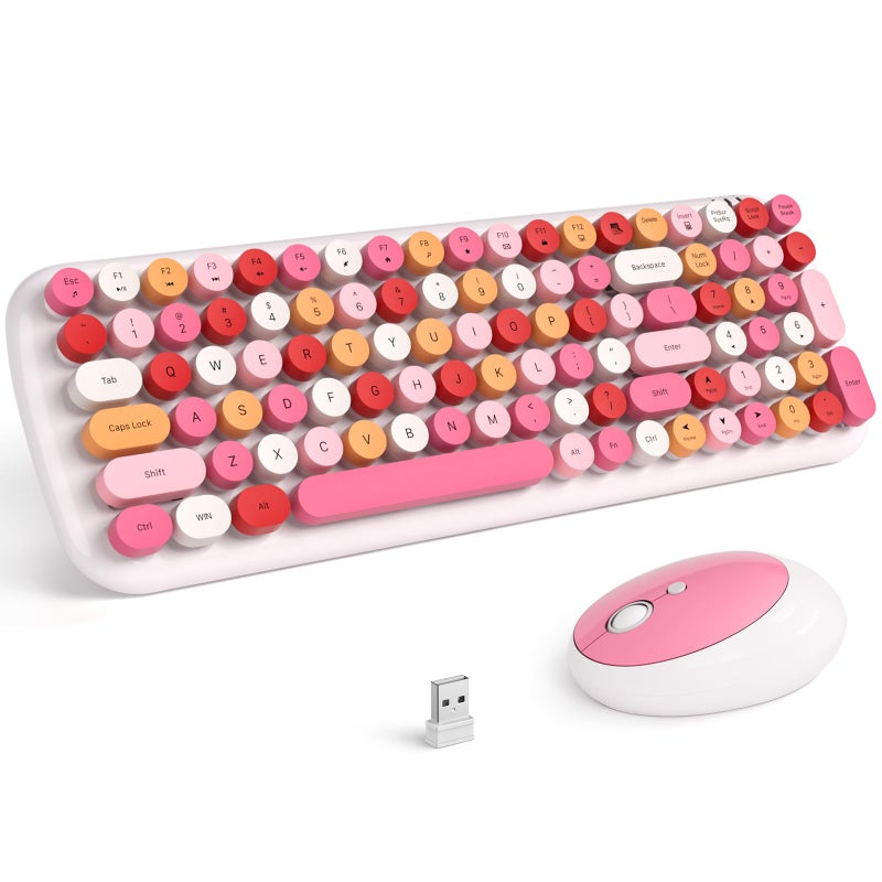 KNOWSQT Wireless Keyboard and Mouse Combo, White Mixed 100 Keys 2.4 GHz Round Keycap Typewriter Keyboards, USB Receiver Plug and Play, for Windows, PC, Laptop, Mac, Desktop - Image 1