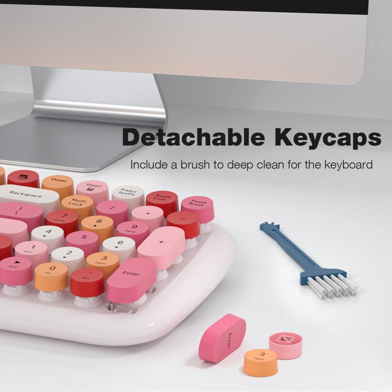 KNOWSQT Wireless Keyboard and Mouse Combo, White Mixed 100 Keys 2.4 GHz Round Keycap Typewriter Keyboards, USB Receiver Plug and Play, for Windows, PC, Laptop, Mac, Desktop - Image 5