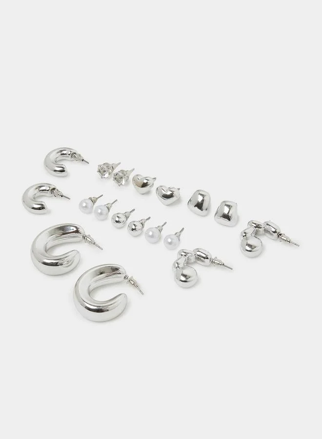 ستايلي Set of 9 - Assorted Stud and Hoop Earrings