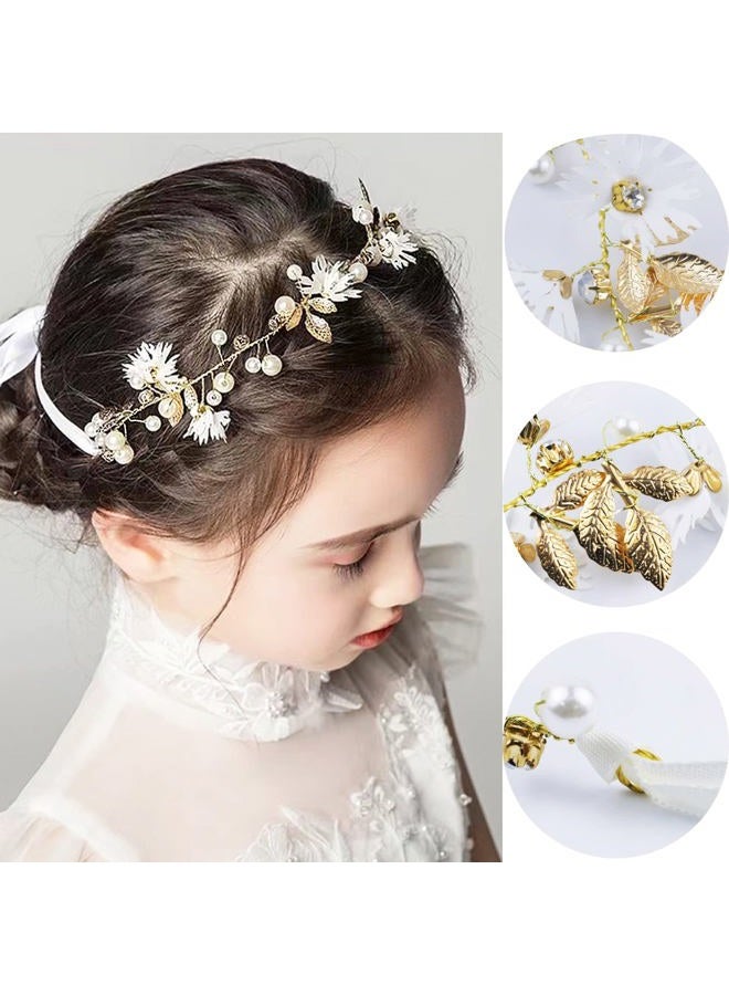 LAPOHI 2 Pieces Wedding Flower Headpieces, Pink Adjustable Hairband with Rhinestones, Pearl, Fairy Crown, Tiara for Girls, Women, Flower Girls, Bridesmaids - Image 3