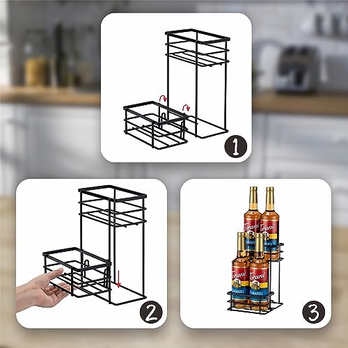 Rice rat Coffee Syrup Organizer, 4 Bottle Capacity Syrup Stand, 2 Tier Syrup Rack for Coffee Bar Accessories with 4 Coffee Syrup Pump, Syrup Holder for Kitchen, Storage for Syrup, Wine, Dressing（Black） - Image 4