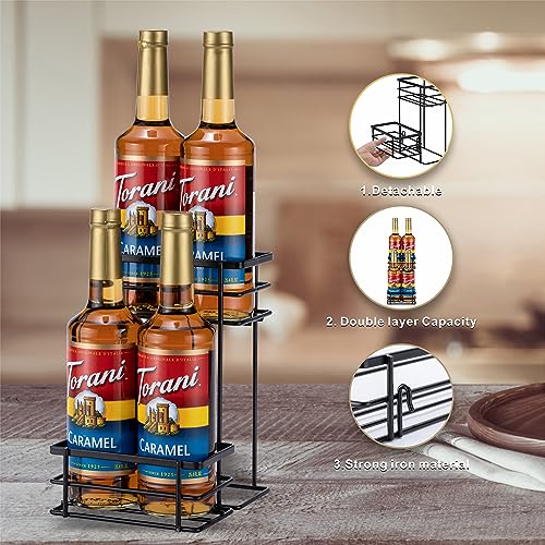 Rice rat Coffee Syrup Organizer, 4 Bottle Capacity Syrup Stand, 2 Tier Syrup Rack for Coffee Bar Accessories with 4 Coffee Syrup Pump, Syrup Holder for Kitchen, Storage for Syrup, Wine, Dressing（Black） - Image 5