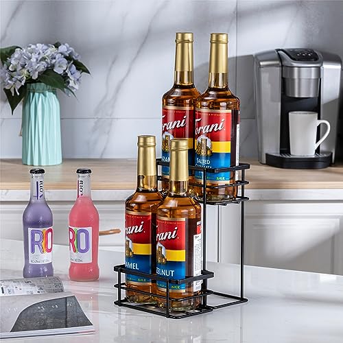 Rice rat Coffee Syrup Organizer, 4 Bottle Capacity Syrup Stand, 2 Tier Syrup Rack for Coffee Bar Accessories with 4 Coffee Syrup Pump, Syrup Holder for Kitchen, Storage for Syrup, Wine, Dressing（Black） - Image 3