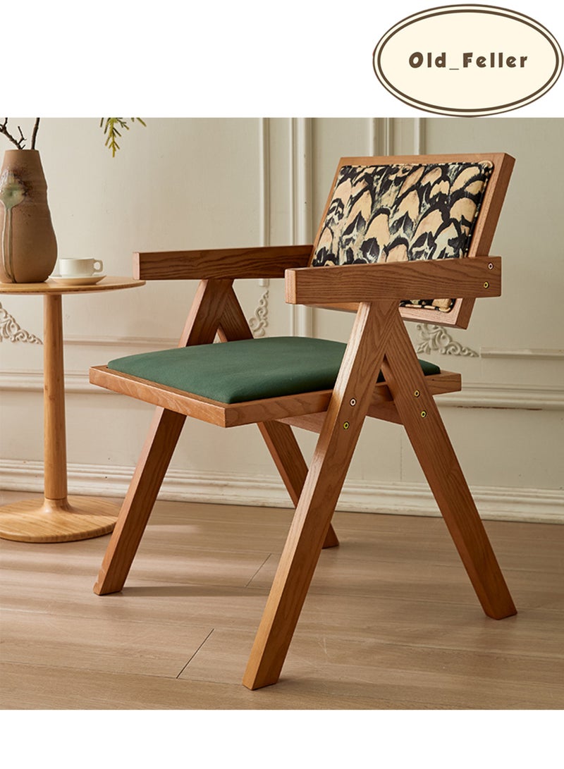 Old_Feller Vintage Chair Chandigarh Chair with Velvet Soft Bag Seat and Feather Pattern Back for Dining Room, Living Room, Home Office, Cafe (Reddish Brown/Green)  - Image 4