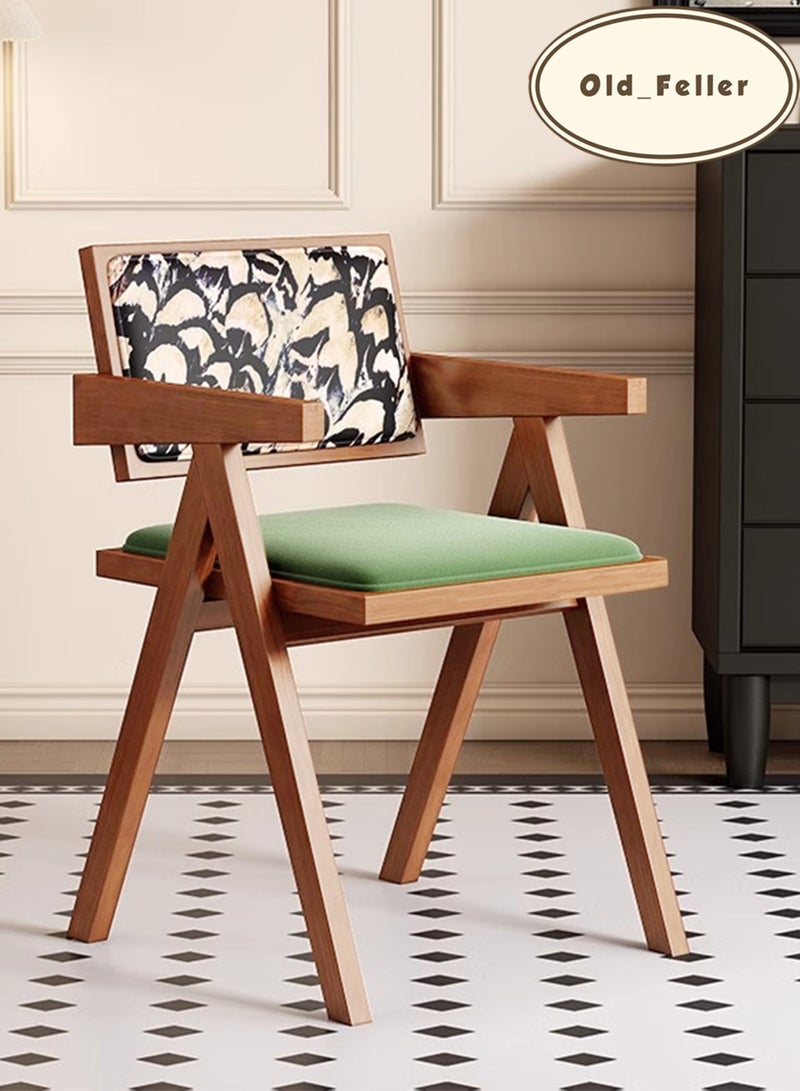 Old_Feller Vintage Chair Chandigarh Chair with Velvet Soft Bag Seat and Feather Pattern Back for Dining Room, Living Room, Home Office, Cafe (Reddish Brown/Green)  - Image 1