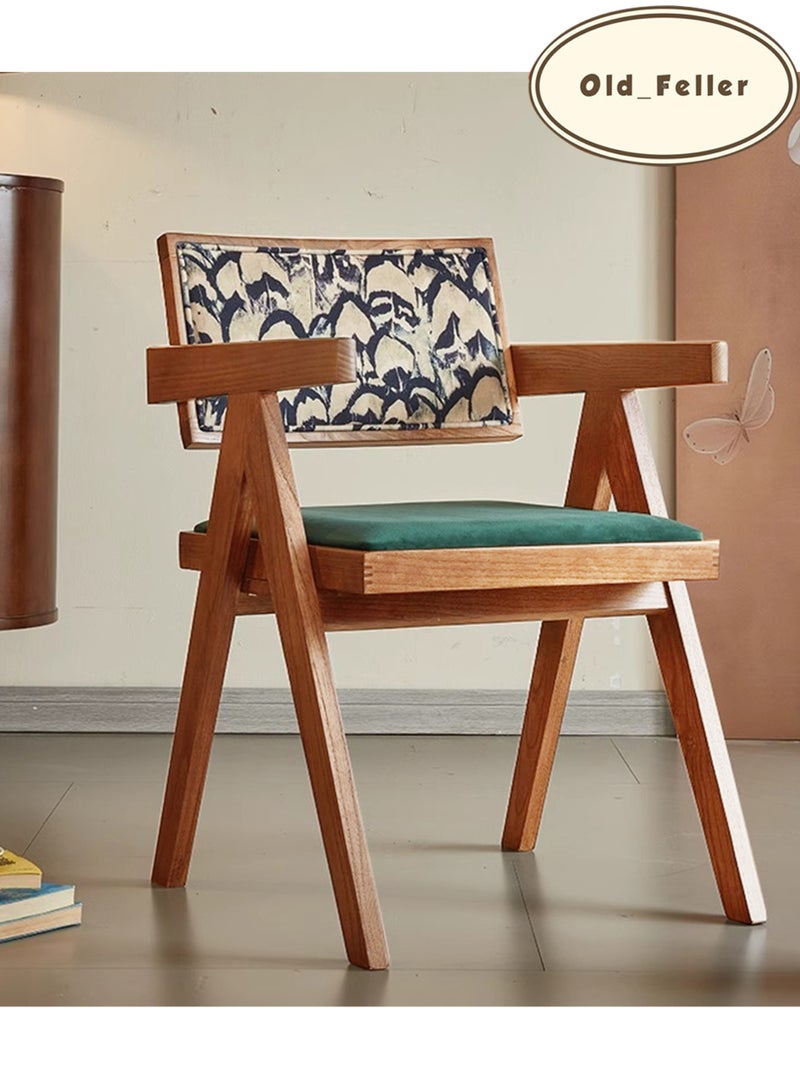 Old_Feller Vintage Chair Chandigarh Chair with Velvet Soft Bag Seat and Feather Pattern Back for Dining Room, Living Room, Home Office, Cafe (Reddish Brown/Green)  - Image 3