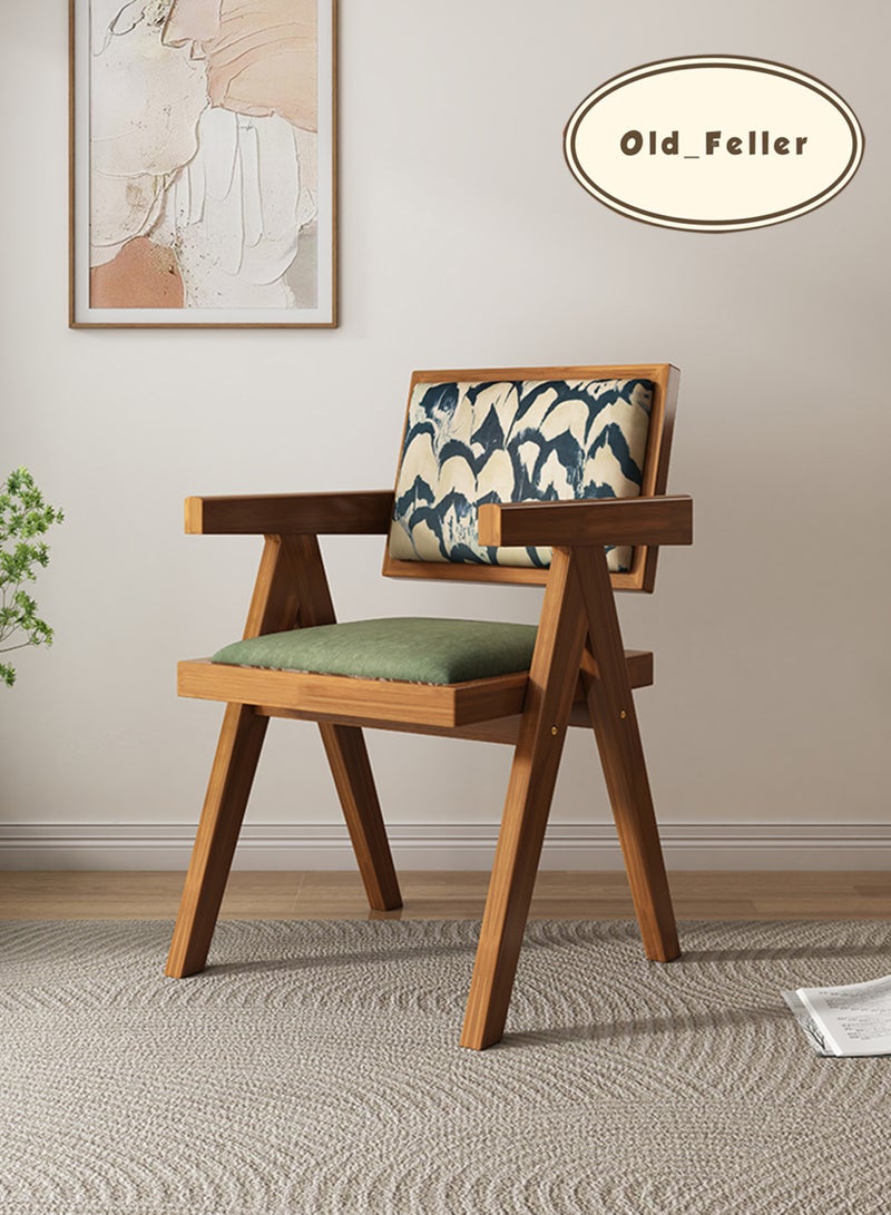 Old_Feller Vintage Chair Chandigarh Chair with Velvet Soft Bag Seat and Feather Pattern Back for Dining Room, Living Room, Home Office, Cafe (Reddish Brown/Green)  - Image 5