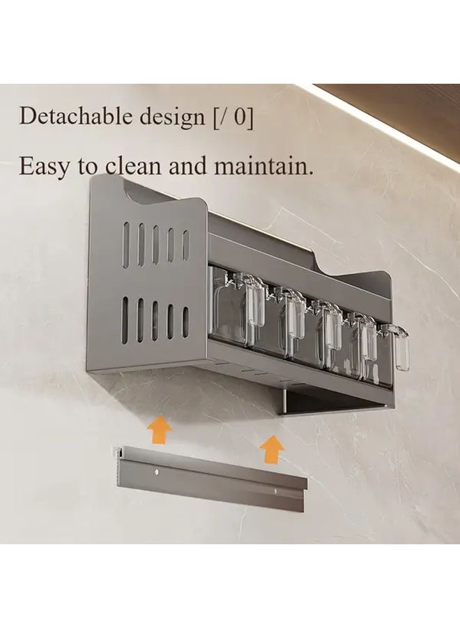 Black Carbon Steel Kitchen Seasoning Rack Wall Mount Countertop Spice Organizer with Storage Hooks - Image 4