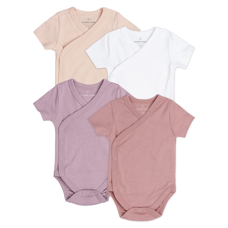 Goobie Baby Baby Side Snap Bodysuit Set 100 Cotton Boy Girl Unisex Kimono Onesie 4 Pack Pink Combo Short Sleeve 03 Months 