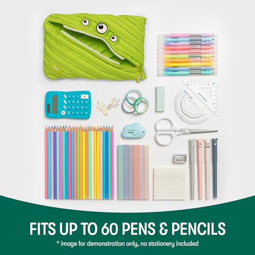 ZIPIT Monster Large Pencil Case for Boys, Cute Zipper Pouch for Kids Girls and Teens, Stationery Bag for School ,Lime Green - Image 4