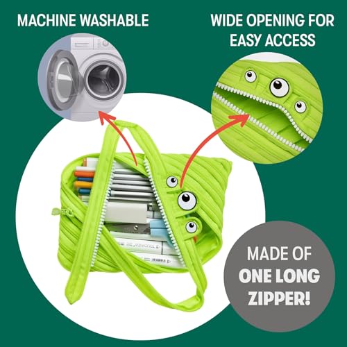 ZIPIT Monster Large Pencil Case for Boys, Cute Zipper Pouch for Kids Girls and Teens, Stationery Bag for School ,Lime Green - Image 3