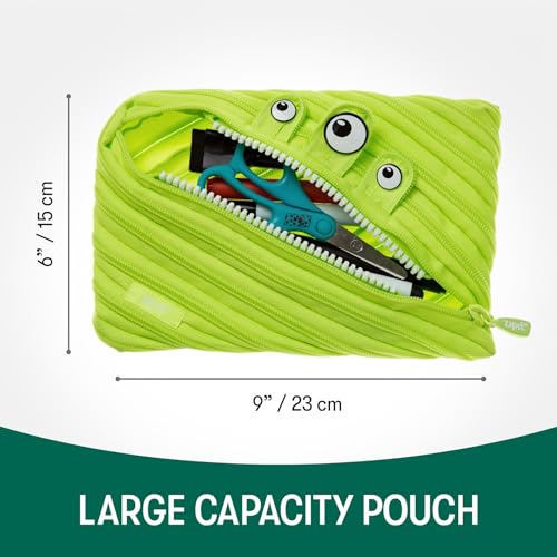 ZIPIT Monster Large Pencil Case for Boys, Cute Zipper Pouch for Kids Girls and Teens, Stationery Bag for School ,Lime Green - Image 2