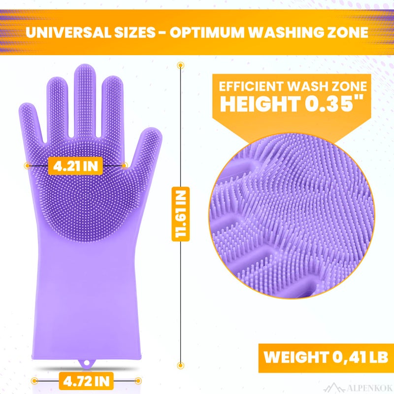 Alpenkok 1 Pair Dish Gloves For Women - Dishwasher-Safe Purple Silicone Dishwashing Gloves With Scrubber  Tear-Resistant With Bristles For Kitchen & Household Tasks - Image 2