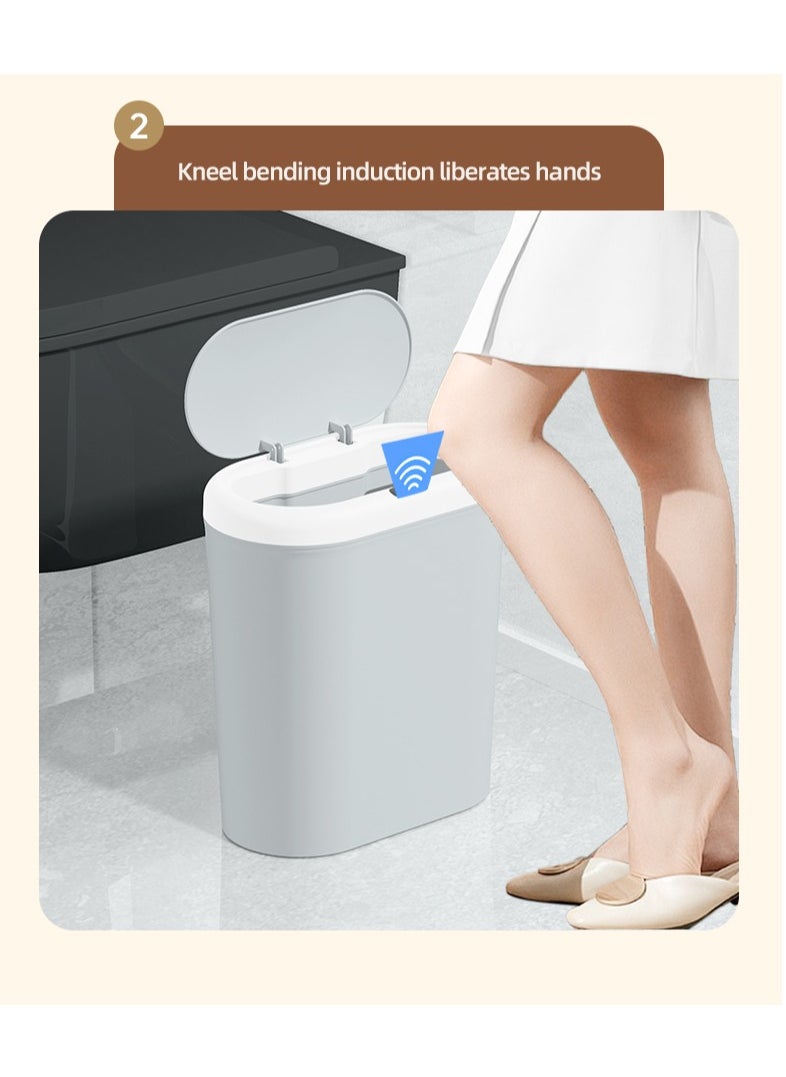 Generic Bathroom Trash Can 15L Waterproof Motion Sensor Small Bathroom Trash Can with Lid Slim Plastic Narrow Bedroom Garbage Can  - Image 3