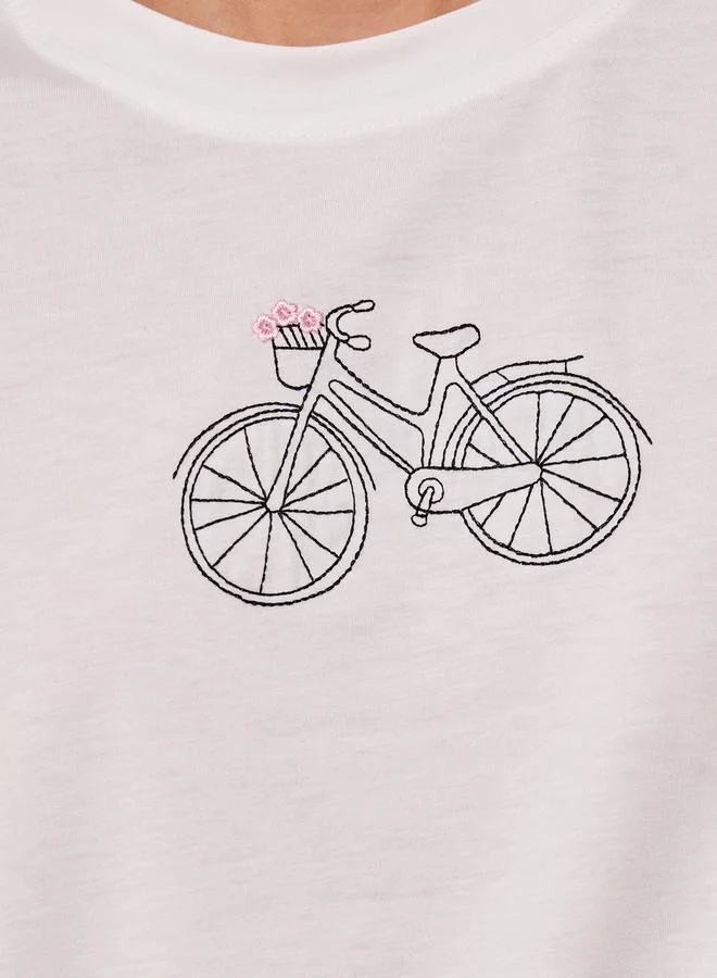Take Two Embroidered Round Neck Short Sleeves T-Shirt