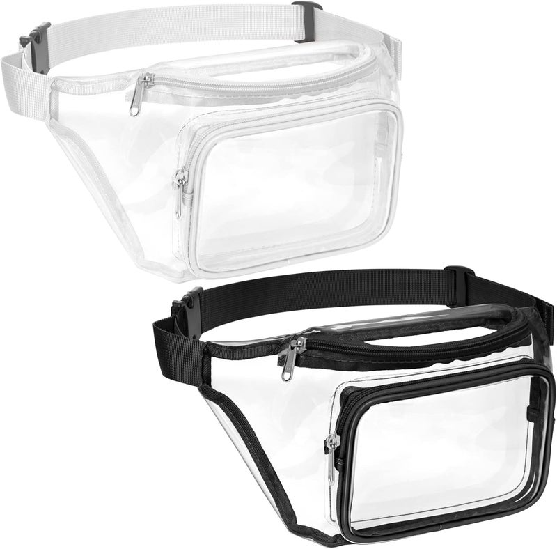 Veckle 2 Pack Clear Fanny Pack Stadium Approved - Adjustable Range 33” - 47“ Belt Bag for Women Men Fits Sports Events, Travel, Beach, Concerts, Transparent Waist Bag, Black + White - Image 1