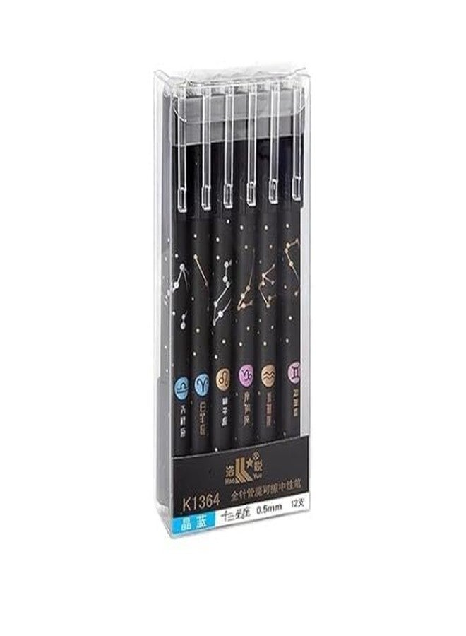 QALAM KAARI Erasable Gel Pens - Pack of 12 Pcs Erasable Pens 0.5mm, Erasable Pens with Eraser, Smooth Writing Gel Pen, Stationery for School & Office (Galaxy) - Image 1
