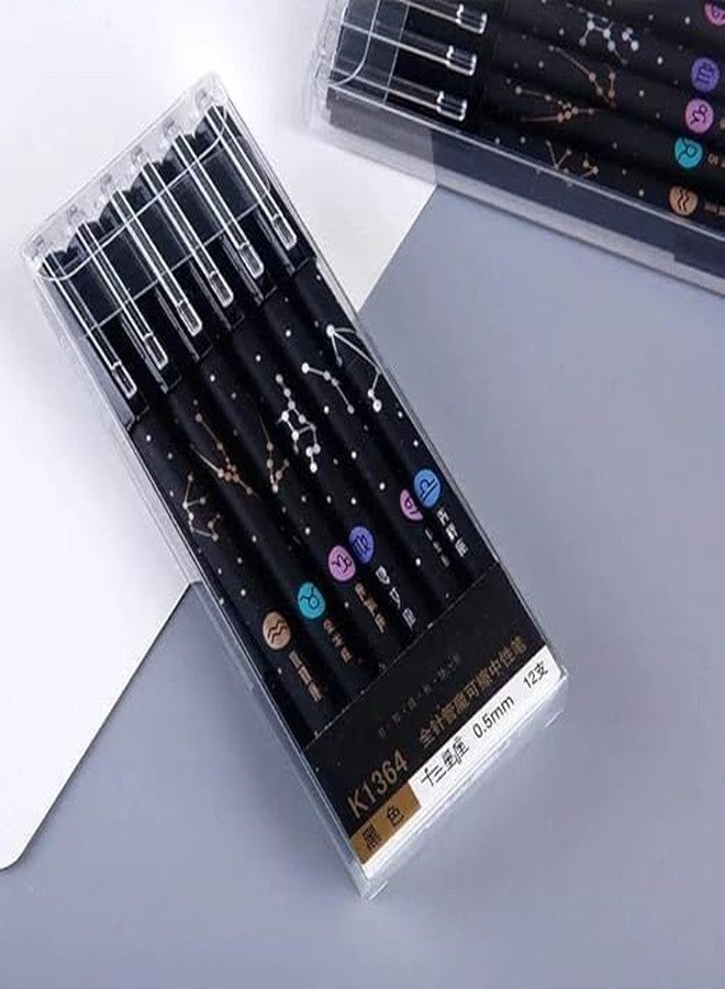 QALAM KAARI Erasable Gel Pens - Pack of 12 Pcs Erasable Pens 0.5mm, Erasable Pens with Eraser, Smooth Writing Gel Pen, Stationery for School & Office (Galaxy) - Image 2