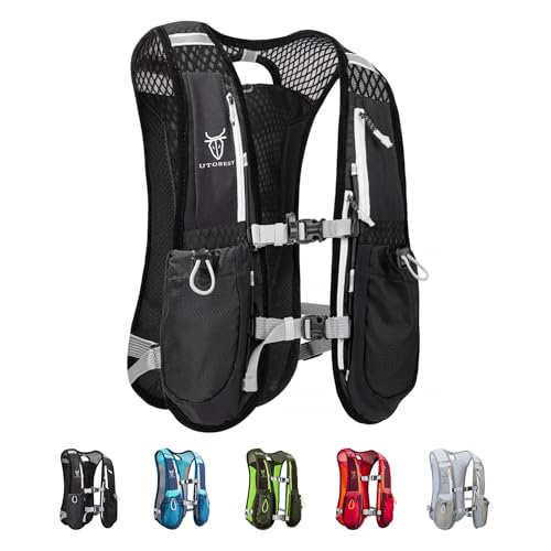UTOBEST Running Vest, 5L Hydration Vest Lightweight, Breathable and Sweatproof Running Backpack, Adjustable for Trail Marathon Race Jogging Cycling Black (Vest Only) - Image 1