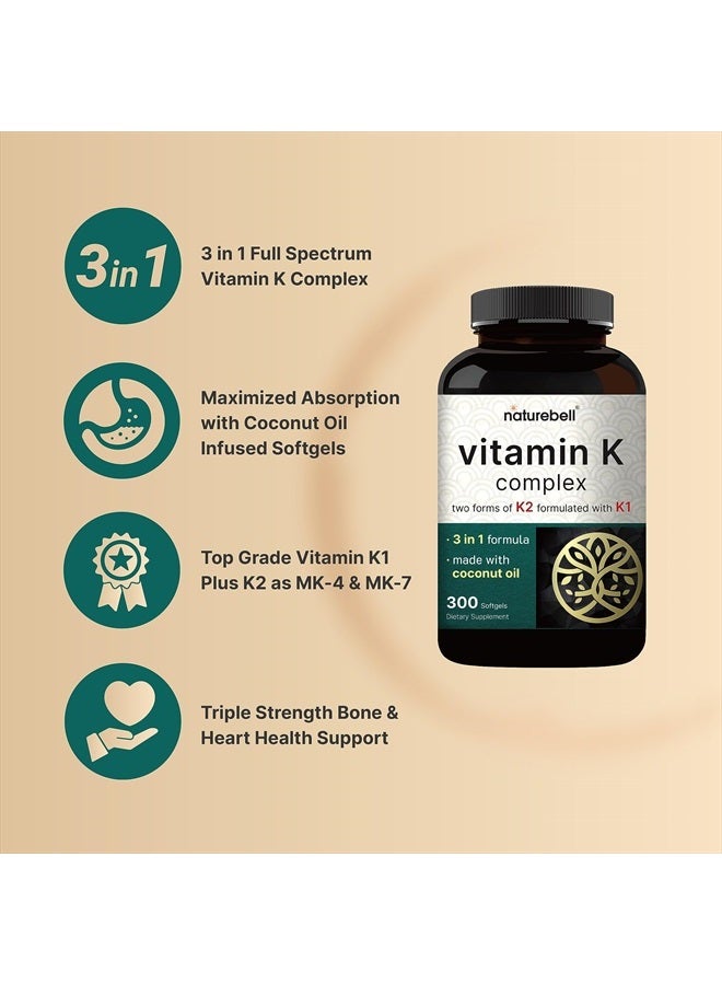 NatureBell Vitamin K Complex, K1 + K2 (MK-7 & MK-4) 2,600mcg Per Serving, 300 Coconut Oil Softgels | Max Absorption – Full Spectrum K Vitamins Supplement | Heart & Bone Support | Non-GMO - Image 3