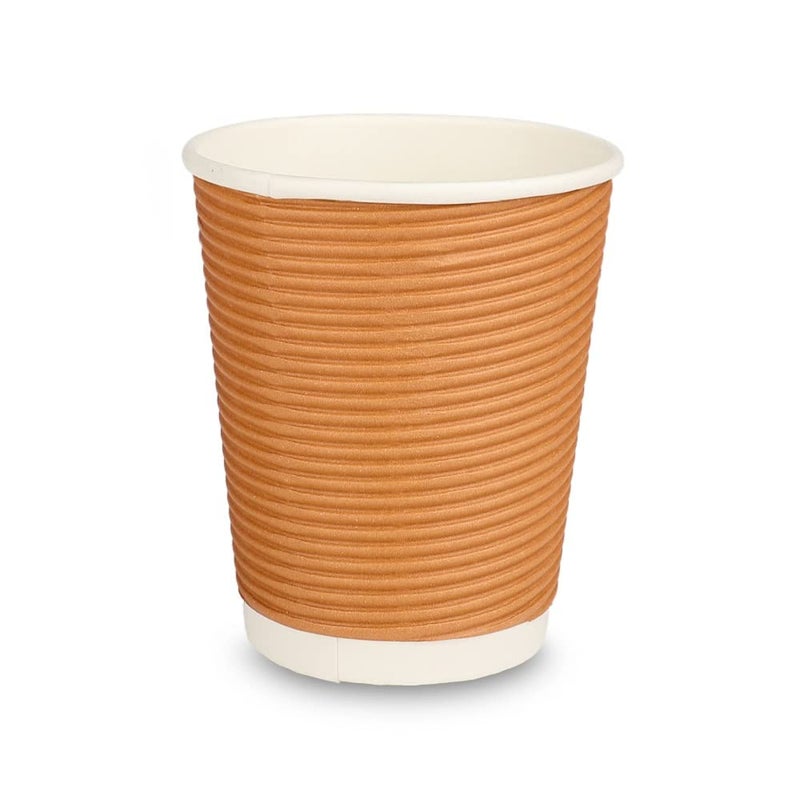 e kysa basics Ripple Paper Disposable Tea/Coffee Cups, Set of 25 pcs, 350 ml - Brown - Image 1