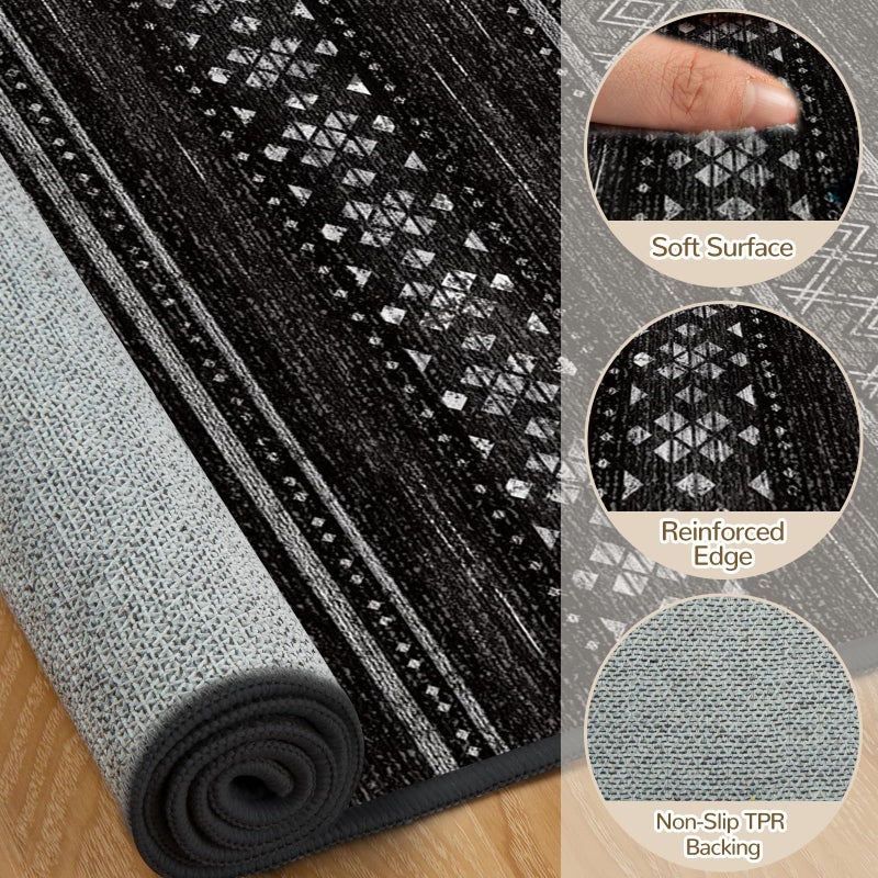 BESTSWEETIE 8x10 Area Rugs for Living Room Washable Moroccan Farmhouse Neutral Geometric Low Pile Non-Slip Soft Print Pattern Rug for Bedroom Kitchen Dining Room Entryway Black/White - Image 4