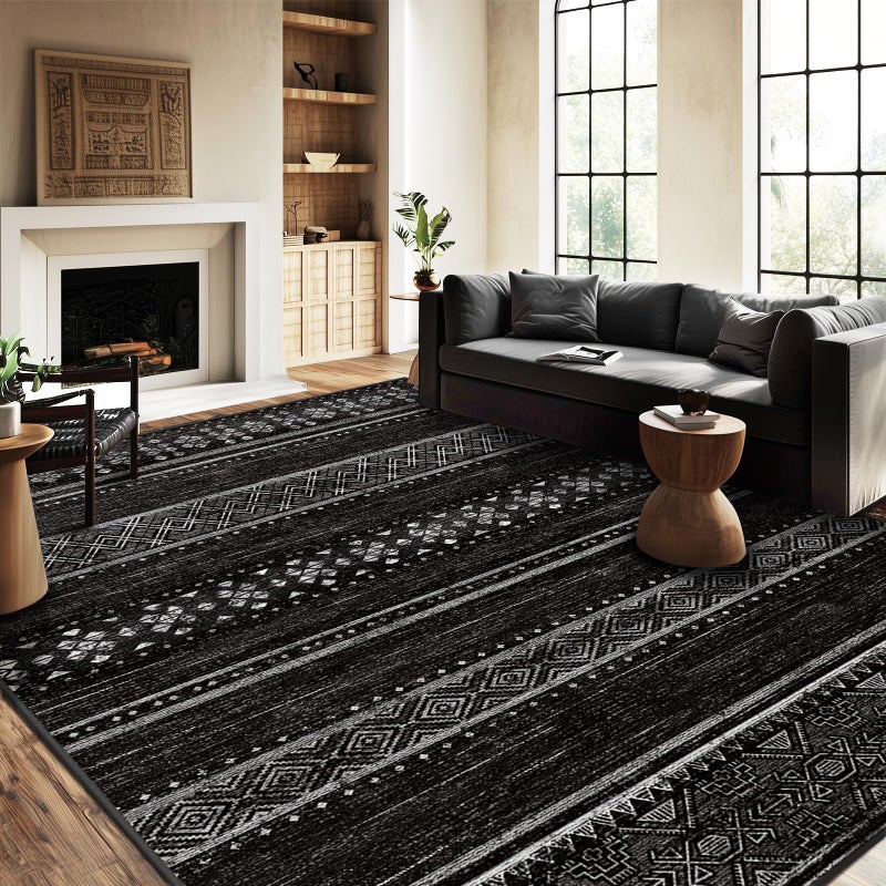 BESTSWEETIE 8x10 Area Rugs for Living Room Washable Moroccan Farmhouse Neutral Geometric Low Pile Non-Slip Soft Print Pattern Rug for Bedroom Kitchen Dining Room Entryway Black/White - Image 1