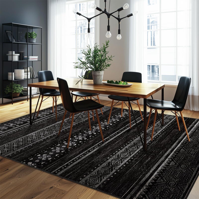 BESTSWEETIE 8x10 Area Rugs for Living Room Washable Moroccan Farmhouse Neutral Geometric Low Pile Non-Slip Soft Print Pattern Rug for Bedroom Kitchen Dining Room Entryway Black/White - Image 3