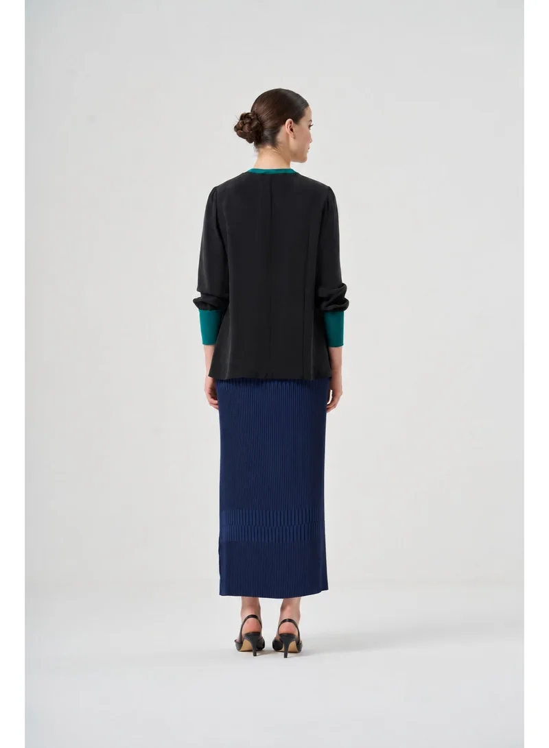 ميس ونس الإمارات Zipper-Detail Pleated Midi Skirt - Navy