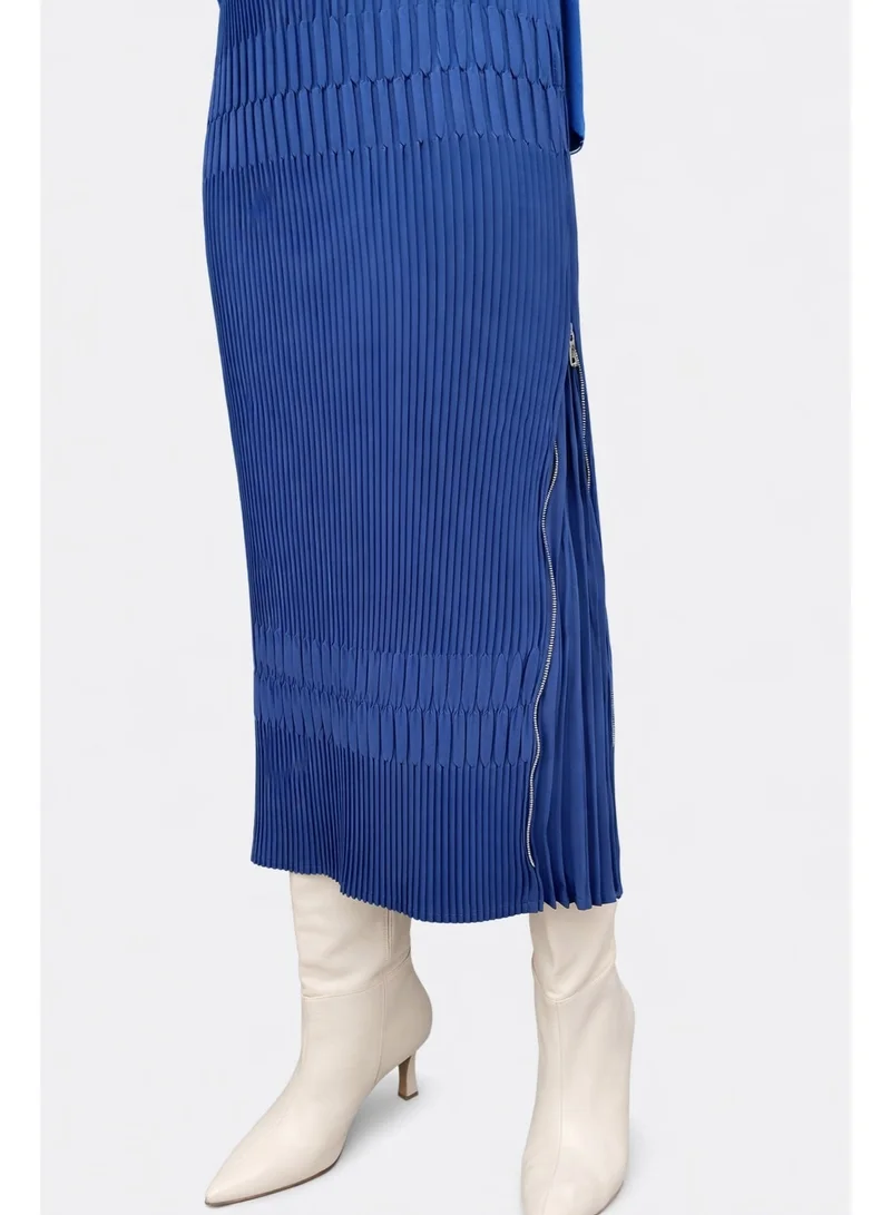 ميس ونس الإمارات Zipper-Detail Pleated Midi Skirt - Navy