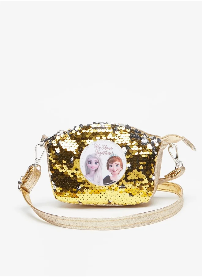 ديزني Girls Frozen Applique Crossbody Bag with Detachable Strap and Zip Closure