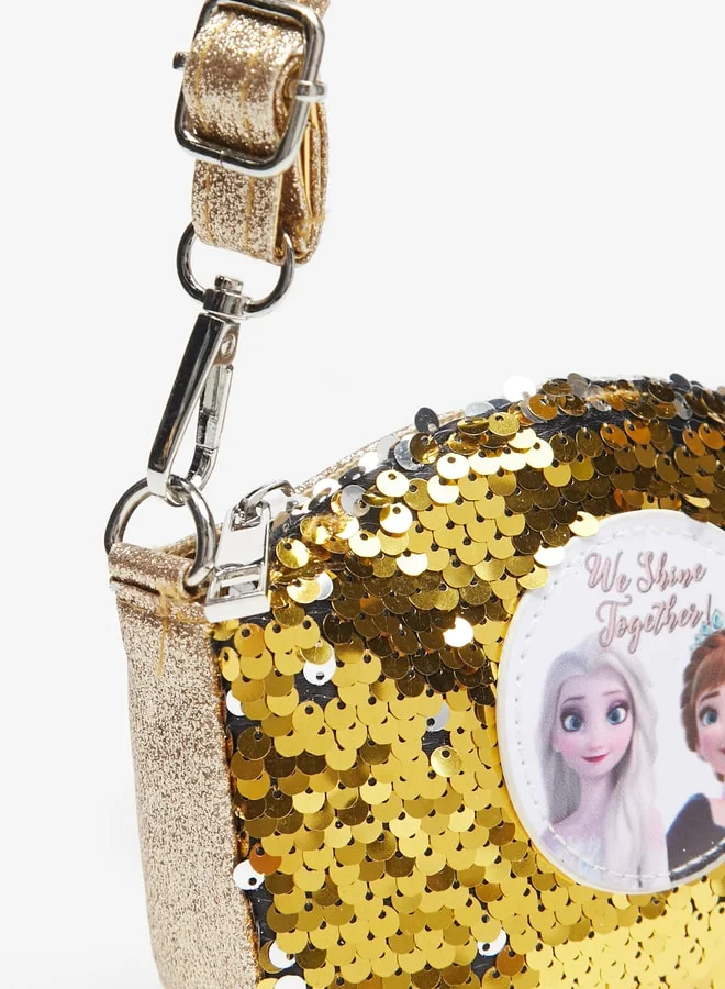 Disney Girls Frozen Applique Crossbody Bag with Detachable Strap and Zip Closure