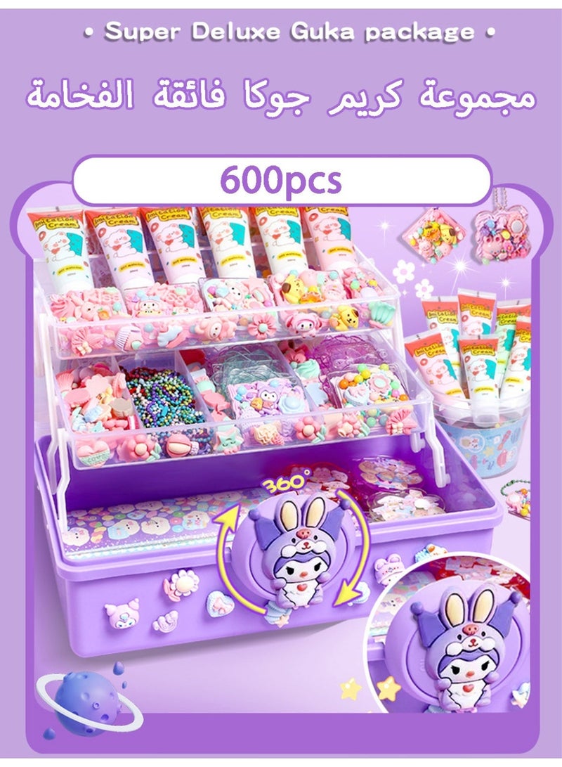 olayks 600 PCS Cream Gum Guka Toy Set for Kids with Storage Box, Hanging Racks and Storage Buckets, Fun DIY Art and Craft Kit, Cartoon Stickers, Cream Glue, Beads and Various Rich Accessories, Ideal Educational Gifts for Children - Image 1