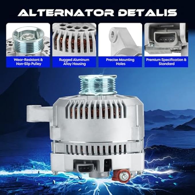 SEHNSUCHT New Alternator for Ford F-150 02-03, for F-250 F-350 F-450 F-550 F53 99-04, for Excursion 5.4L 6.8L 00-05, for Mustang 96-98, for Thunderbird 95-97, for Expedition E-450 02, 130Amp - Image 2