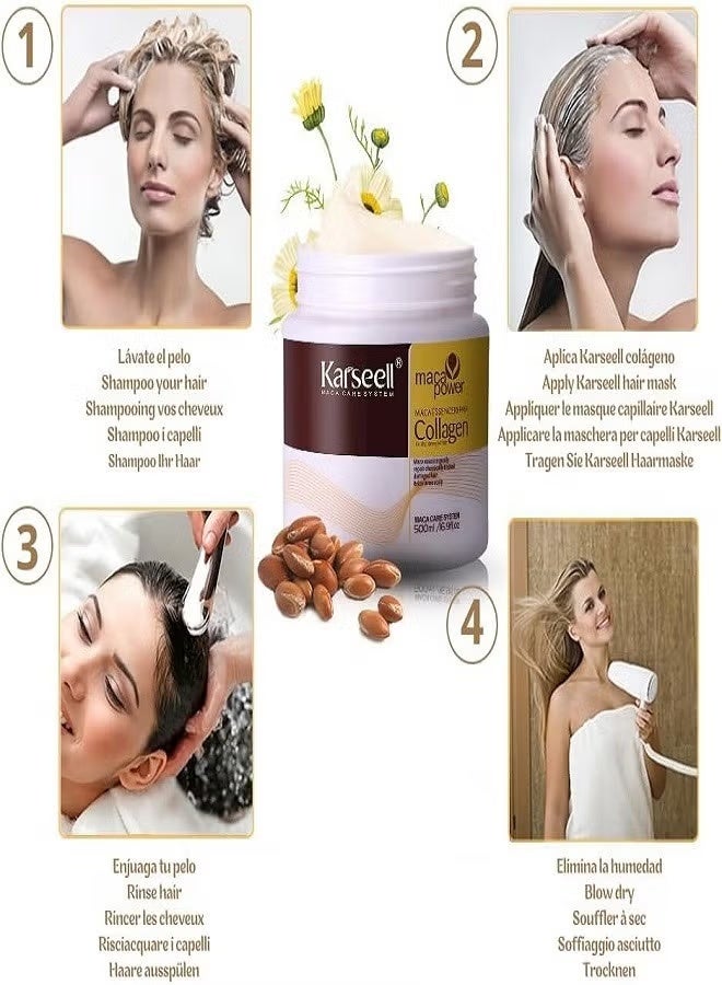 Karseell Collagen Hair Treatment Deep Repair Conditioning Argan Oil Collagen Hair Mask Essence for Dry Damaged Hair 16.90 oz - 500ml - Image 2