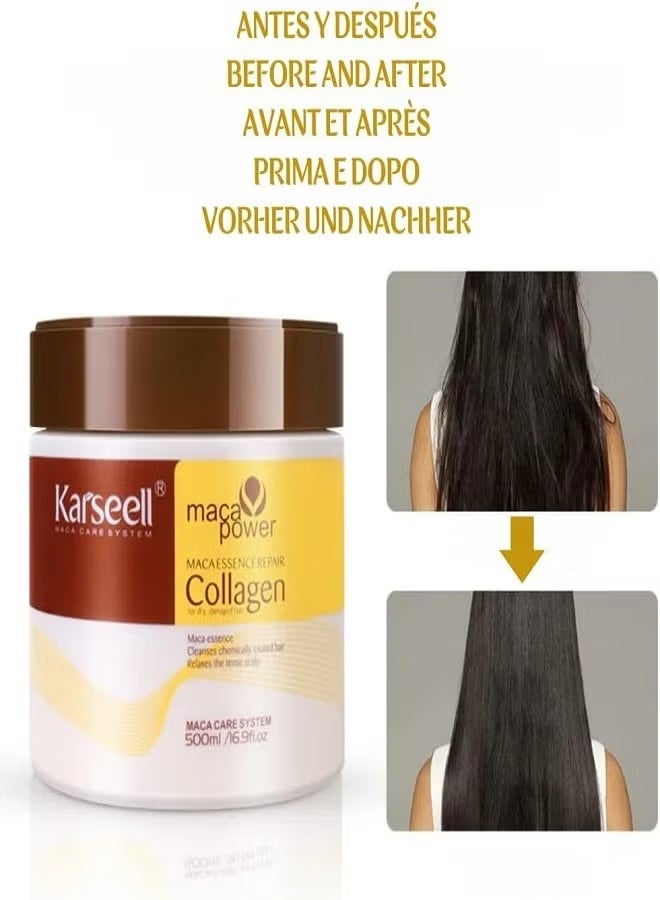 Karseell Collagen Hair Treatment Deep Repair Conditioning Argan Oil Collagen Hair Mask Essence for Dry Damaged Hair 16.90 oz - 500ml - Image 3