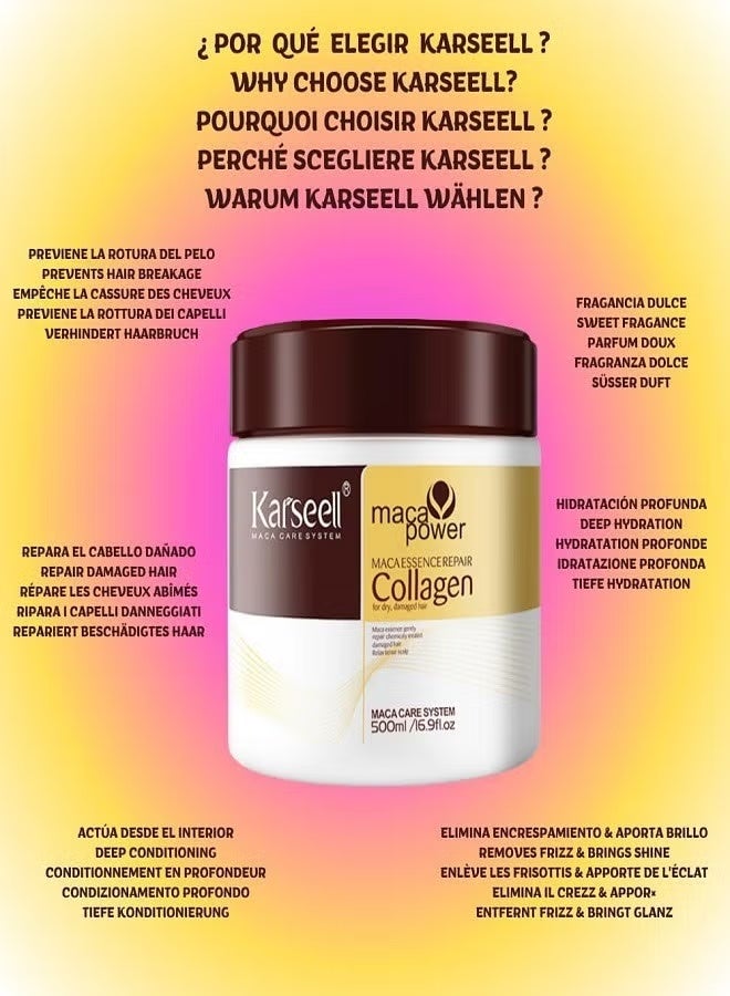 Karseell Collagen Hair Treatment Deep Repair Conditioning Argan Oil Collagen Hair Mask Essence for Dry Damaged Hair 16.90 oz - 500ml - Image 5