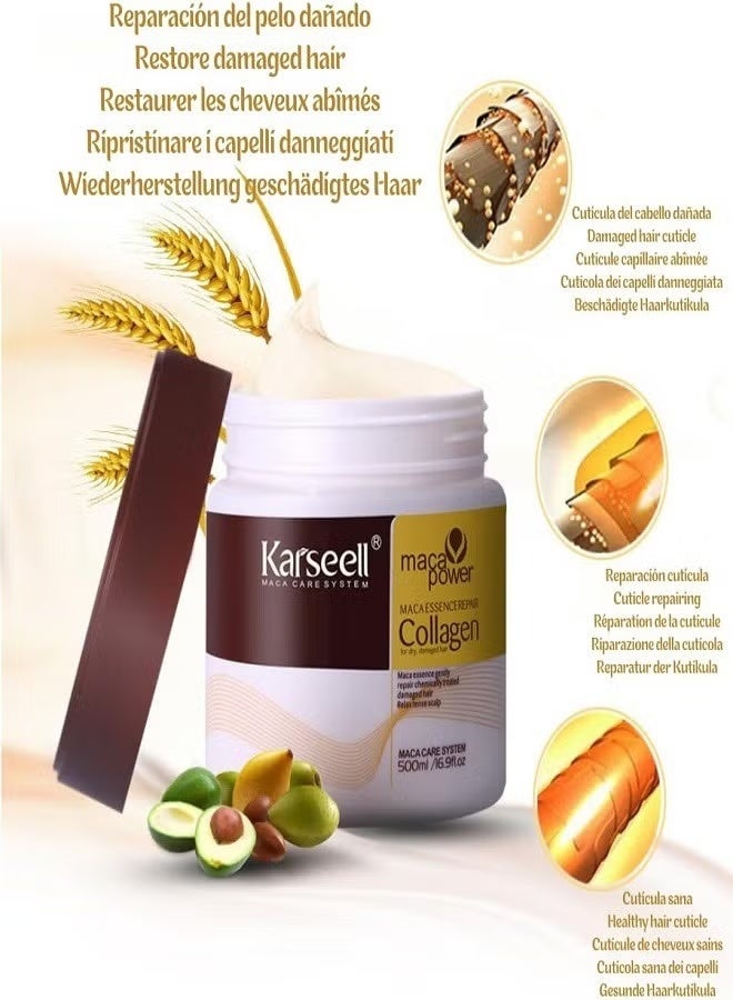 Karseell Collagen Hair Treatment Deep Repair Conditioning Argan Oil Collagen Hair Mask Essence for Dry Damaged Hair 16.90 oz - 500ml - Image 4