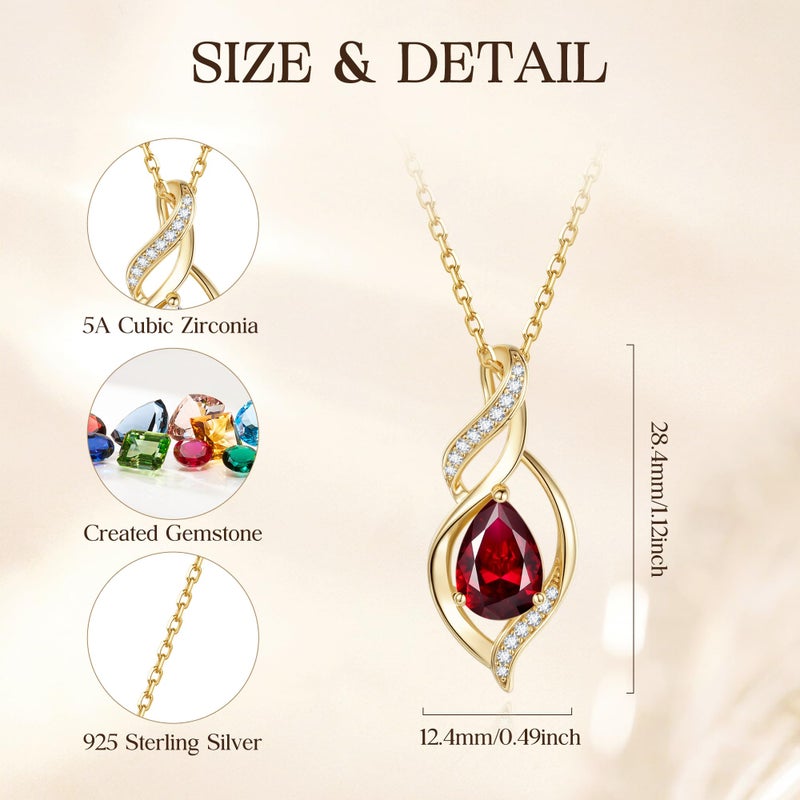FANCIME 14K Gold Plated January Birthstone Necklace for Women Garnet Teardrop Necklace Sterling Silver Infinity Love Birthday Gifts for Women, 16"+2" Inches - Image 2