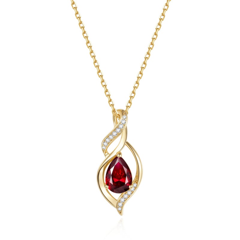 FANCIME 14K Gold Plated January Birthstone Necklace for Women Garnet Teardrop Necklace Sterling Silver Infinity Love Birthday Gifts for Women, 16"+2" Inches - Image 1
