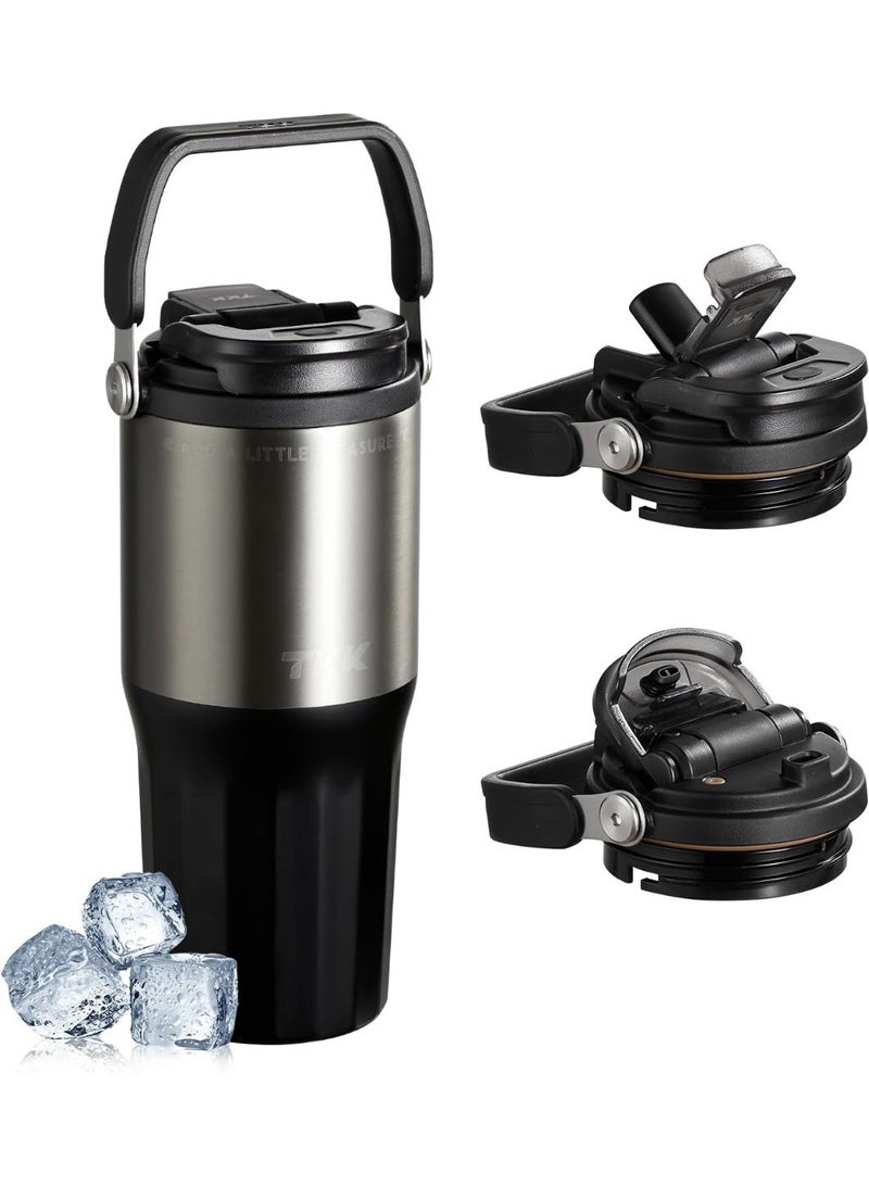 TKK 24 oz Ceramic Coated Tumbler with Straw Lid, 18/10 Stainless Steel Vacuum Tumblers, Leakproof Double Walled Iced Car Cup with Handle & Tea Infuser& Dishwasher Safe, for Hot & Cold Drinks, Black - Image 1