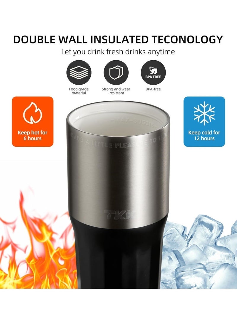 TKK 24 oz Ceramic Coated Tumbler with Straw Lid, 18/10 Stainless Steel Vacuum Tumblers, Leakproof Double Walled Iced Car Cup with Handle & Tea Infuser& Dishwasher Safe, for Hot & Cold Drinks, Black - Image 3