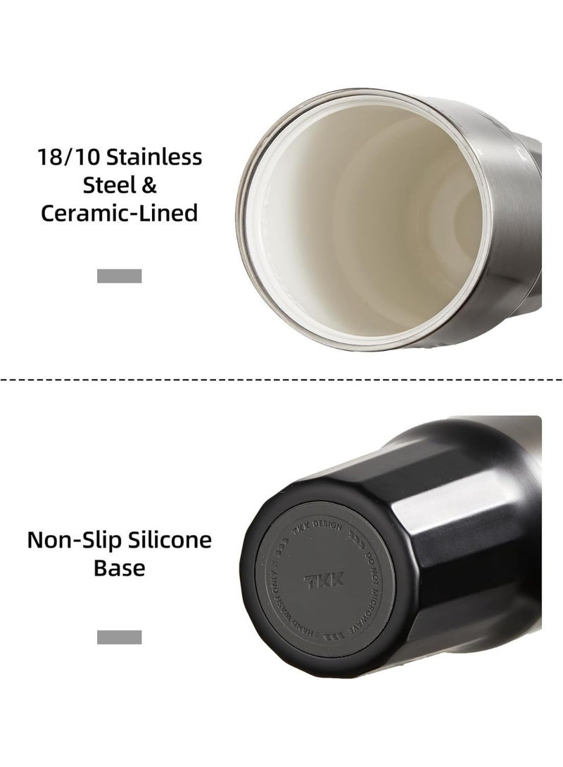 TKK 24 oz Ceramic Coated Tumbler with Straw Lid, 18/10 Stainless Steel Vacuum Tumblers, Leakproof Double Walled Iced Car Cup with Handle & Tea Infuser& Dishwasher Safe, for Hot & Cold Drinks, Black - Image 4