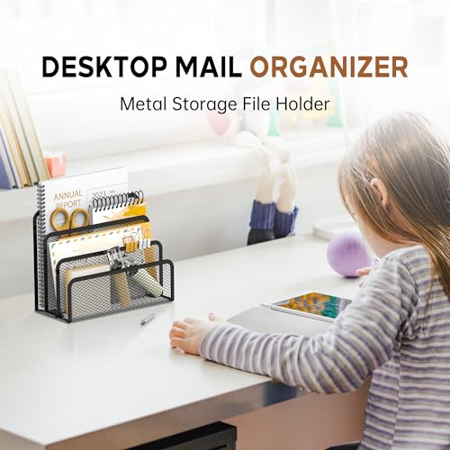 SUPEASY Mail Organizer for Desk, Mesh Metal Mail Holder Countertop with 3-Slot, Letter Sorter File Holder, Office Envelope Organizer for Mails (Black) - Image 4