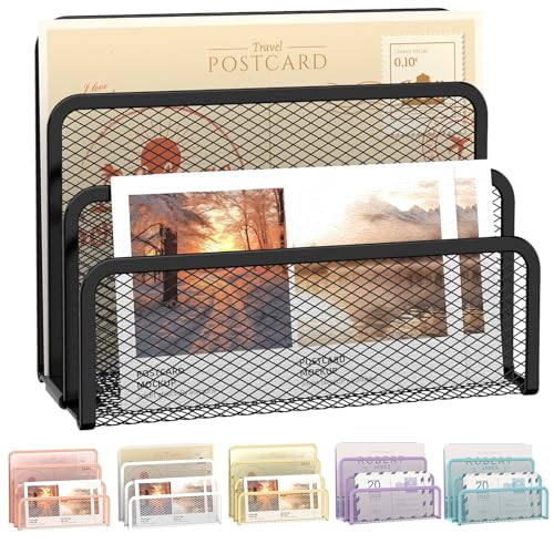 SUPEASY Mail Organizer for Desk, Mesh Metal Mail Holder Countertop with 3-Slot, Letter Sorter File Holder, Office Envelope Organizer for Mails (Black) - Image 1