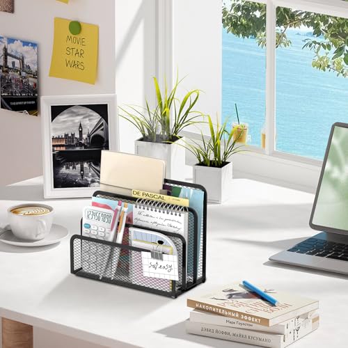 SUPEASY Mail Organizer for Desk, Mesh Metal Mail Holder Countertop with 3-Slot, Letter Sorter File Holder, Office Envelope Organizer for Mails (Black) - Image 2