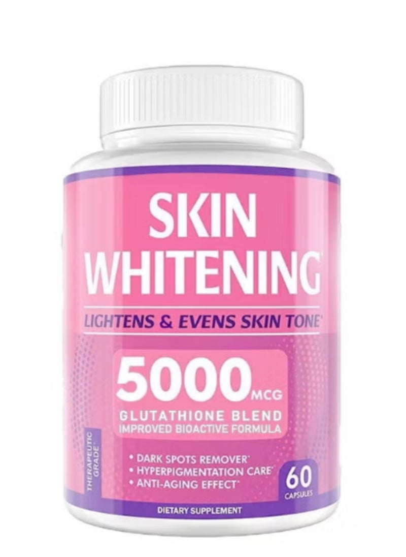 SKIN - Glutathione Whitening Pills - 60 Capsules 5000mg Glutathione - Effective Skin Lightening Supplement - Dark Spots, Melasma & Acne Scar Remover, Hyperpigmentation Treatment - Anti-Aging Antioxidant - Image 1